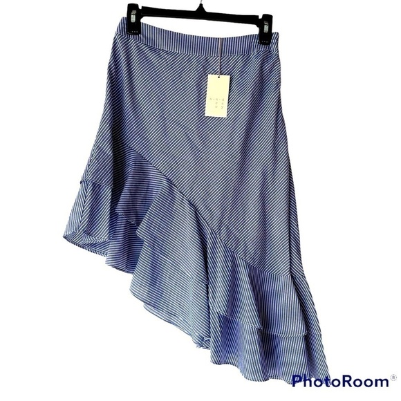 A New Day Women's Blue Striped High Low Ruffled Casual Skirt, Sz 2 - Picture 1 of 8